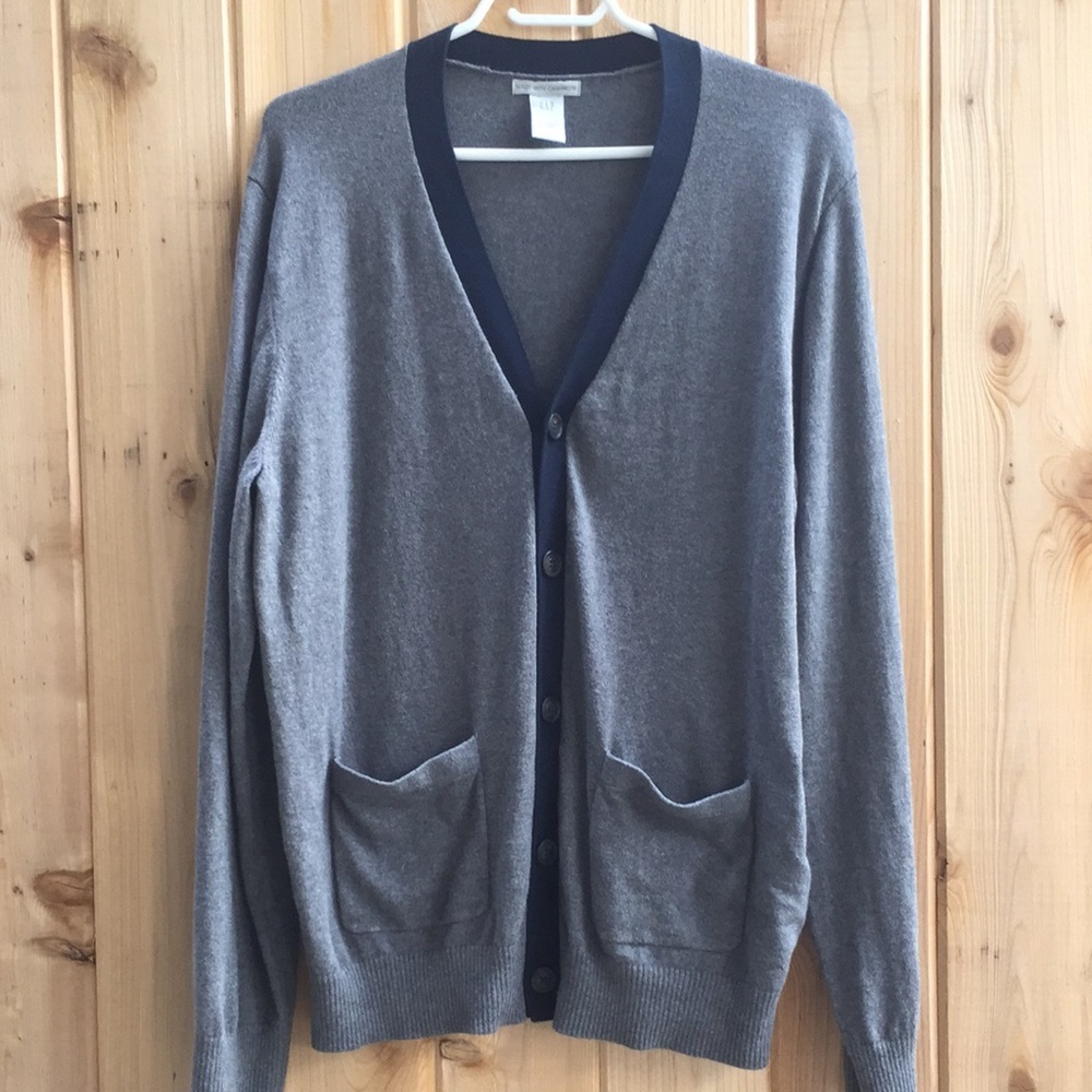 GAP MEN GREY AND BLUE CARDIGAN SWEATER SIZE L